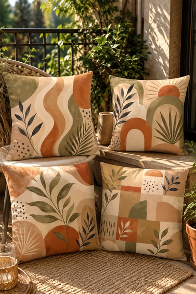EVPANYA Bohemian Lines and Leaves Patterned Set of 4 Throw Pillow Covers