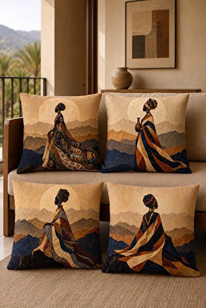 EVPANYA Sun Defying Woman Patterned 4-Piece Throw Pillow Cover Set
