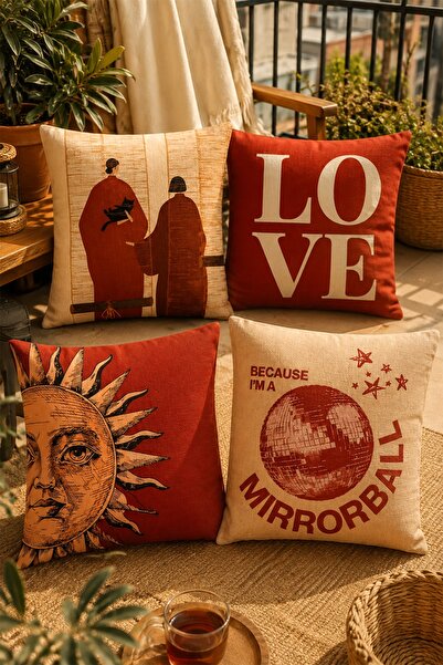 EVPANYA Love and Sun Patterned 4-Piece Throw Pillow Cover Set