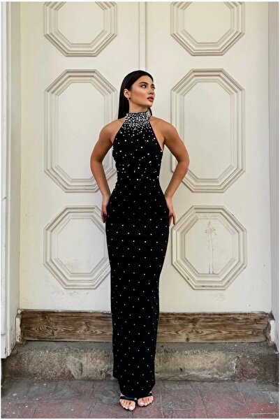 Butik Kadın Balıkçı Yaka Balık Kesim Uzun Kollu Abiye Elbise