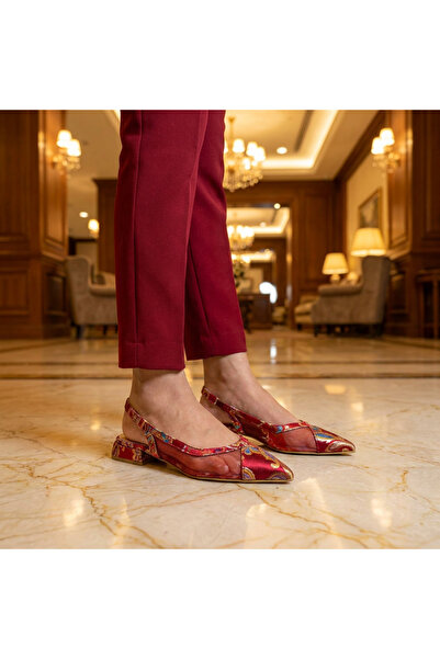 Letafia Valley Ethnic Pattern Tulle Detailed Short Thick Heeled Shoes
