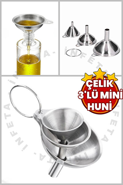 İnfeta 3-Piece Stainless Steel Funnel Set - Mini Kitchen Funnel - Oil Vinegar...
