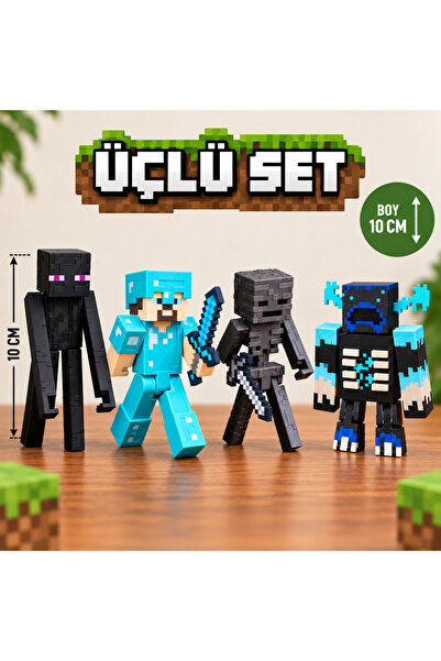 Yeşil Beyaz Tasarım Minecraft 4’lü Figür Seti 10 CM – Enderman, Steve, Wither...