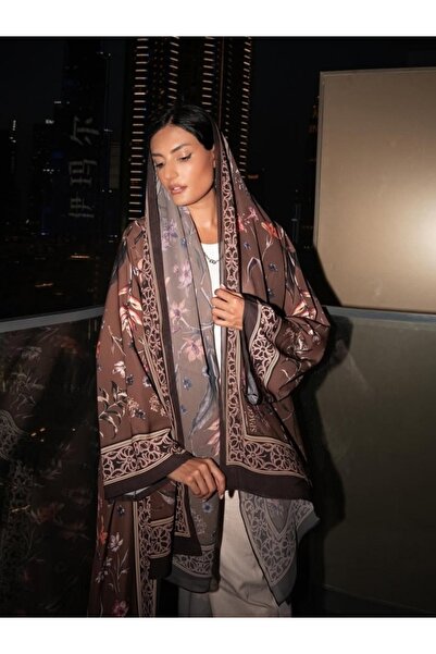 Noon Noora Printed Open Abaya with Hijab