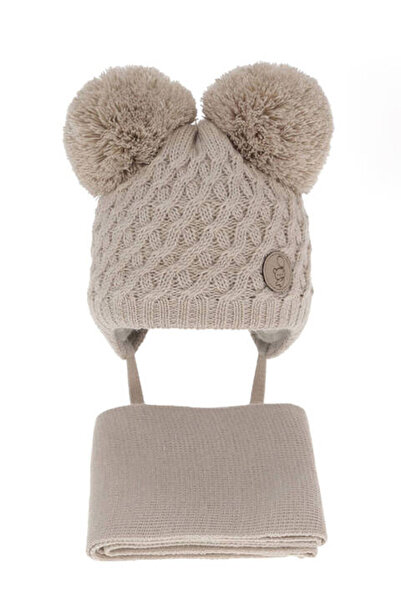 fantasialand Winter set for boys, cream hat and scarf with 2 Alonso pompoms, ...