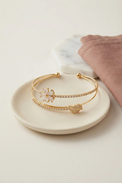 Lovesta Home Gold Color Zircon Stone Flower Model Women's Bracelet Tj-Bb8878
