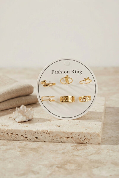 Lovesta Home Gold Color Brass Bohemian Detailed 6-Piece Ring Set Byk4309 Tj-B...