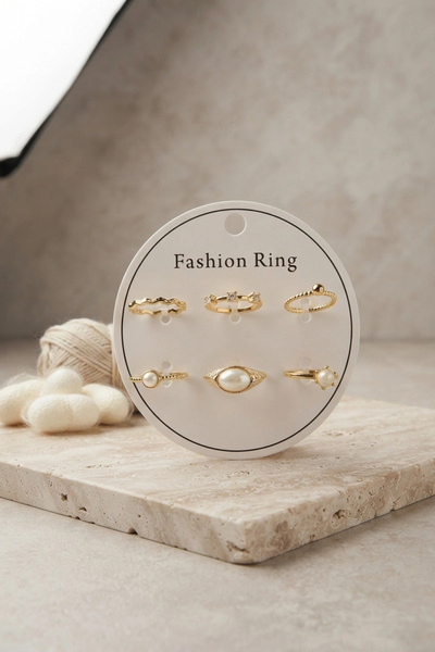 Lovesta Home Gold Color Brass Vintage Detailed 6-Piece Ring Set Byk4315 Tj-By...