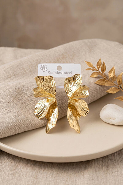 Lovesta Home أقراط نسائية من الفولاذ 316L بلون ذهبي على شكل ورقة اللوتس TJ-BK...