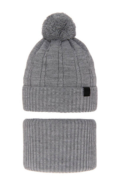 fantasialand Boys' winter set, Deny gray hat and scarf, 52-54 cm