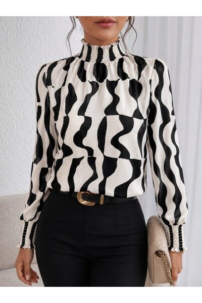 MYSSHOES Women's long sleeve turtleneck patterned supreme blouse