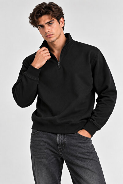 Lizbon Style Unisex Relax Comfortable Cut Cotton Sweatshirt with Fleece Insid...