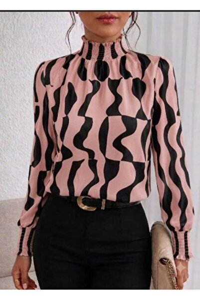 MYSSHOES Women's long sleeve turtleneck patterned supreme blouse