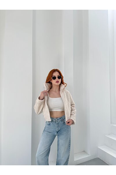 Genel Markalar Kadın Fox Kumaş Crop Ceket Şık Kısa Mont
