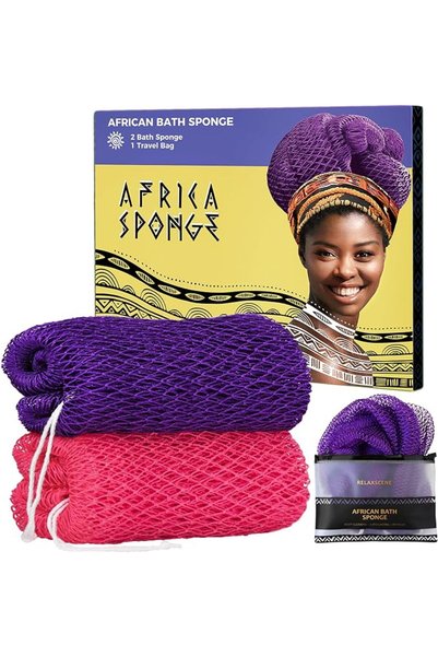 RelaxScene African Net Sponge Authentic-2 Pack Real African Sapo Exfoliating ...