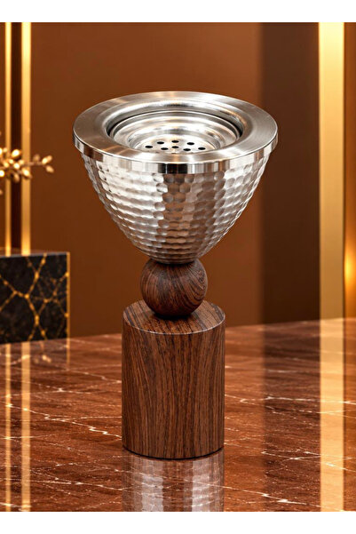 ALQANNAS Luxury Matte Silver Steel Incense Burner with Wooden Stand