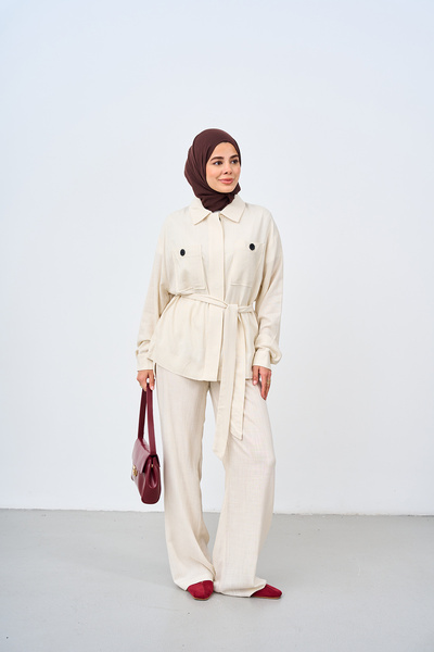 LOCCO Women's Double Pocket Hidden Button Suit Cream