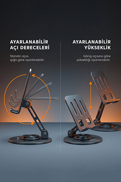 Dossimo Hold 360 Metal Dönebilen Ayarlanabilir Kaymaz Tabanlı Taşınabilir Katlanabilir Telefon ve Tablet Tutucu