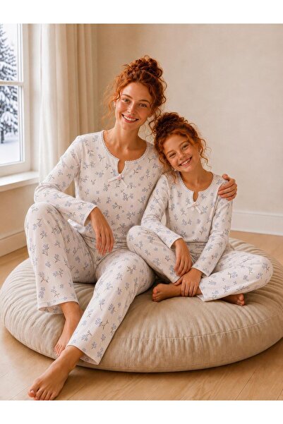 Tarık Women's Floral Patterned Ribbon Detailed Mother Daughter Long Sleeve Ca...