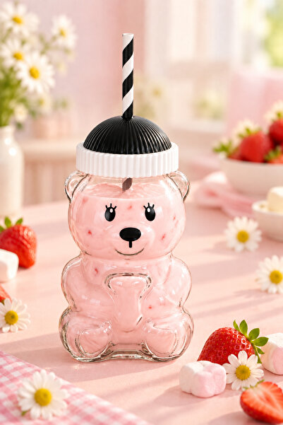 Heda Porselen Barista Single Glass Cup with Teddy Bear Figure