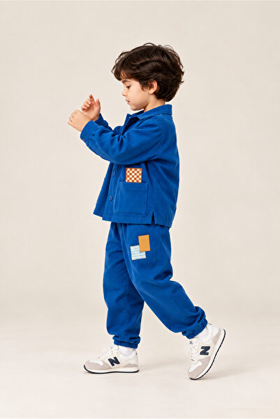 AduraKids Mavi Gabardin İçi Astarlı Ceketli Yamalı İkili Takım
