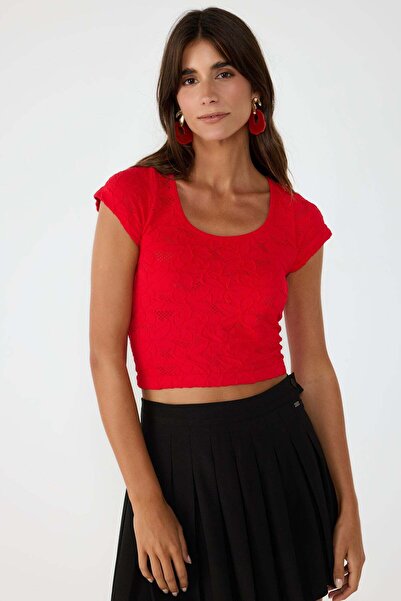 No Matter What Krajkový crop top s krátkým rukávem