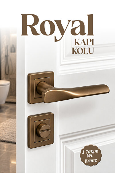 Badem10 ALM Royal (1 Takım) Bronz Renk Kare Rozetli WC Tipi Metal Banyo Lavab...