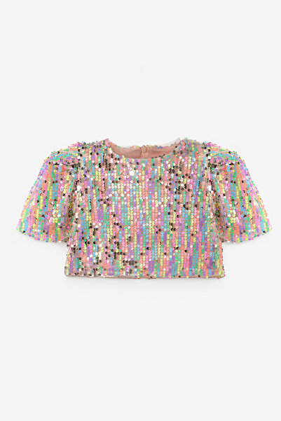 Le Mabelle Powder Sequined Short Sleeve Girls' Crop Top