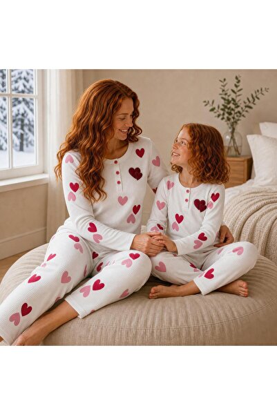 Tarık Women's Heart Embroidered Mother Daughter Long Sleeve Camisole Seasonal...