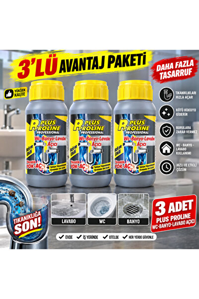 Proline 💧3’lü Plus WC-Banyo-Lavabo Açıcı | Tıkanıklık Giderici | Hızlı ve Et...