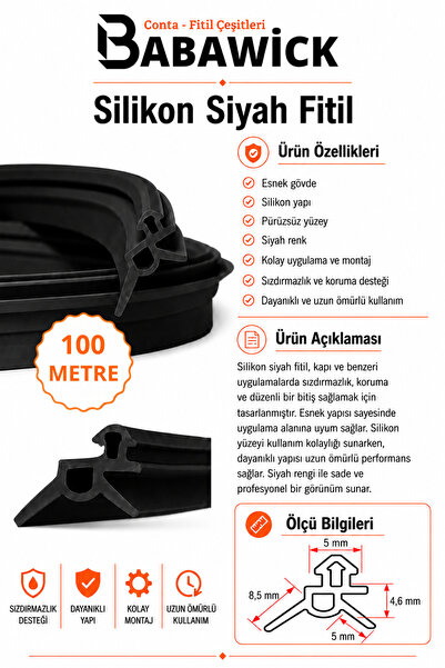 BABAWİCK Silikon Fitil Siyah Renk Conta Dayanıklı Tamir Fitili 100 Metre
