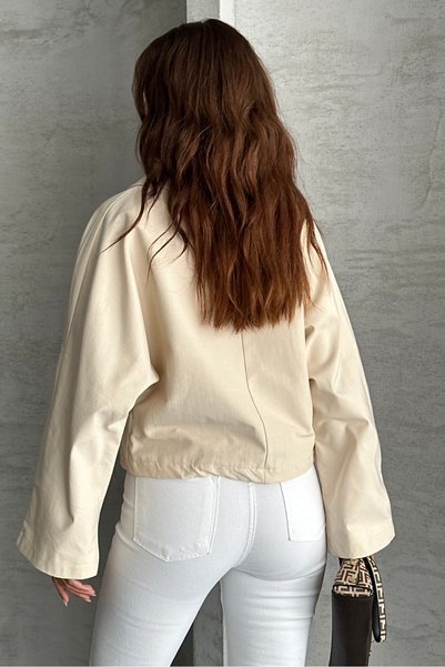macharel jeans Apolet Detaylı Astarlı Kısa Trenç Ceket