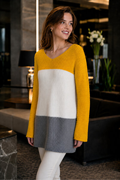 TRQOM Women's Front and Back V-Neck Bat Sleeve Long Sleeve Thessaloniki Knit ...