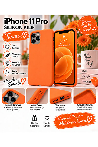 iPhone 11 Pro Uyumlu Esnek Silikon Telefon Kılıfı - Turuncu
