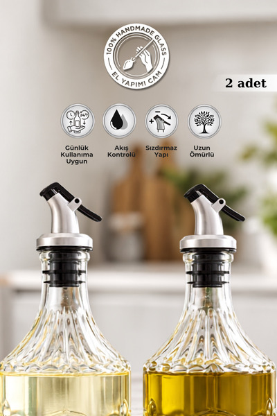 Glamis Selen Concept Akıllı Basmalı Yağdanlık Tıpası 2'li Set - Sızdırmaz Damlatmaz Universal Şişe Ağzı