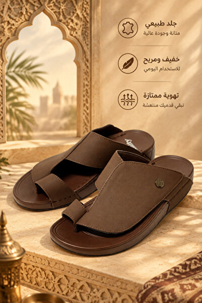 Generic Brand Mens Leather Slide Slippers Open Toe Toe Loop Round Metal Decor...