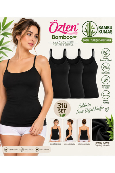 UN REAL Özten 3-Piece Women's Bamboo Fabric Strap Tank Top Set – Soft and Fle...