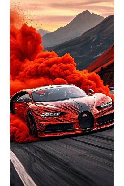 Fixelora Pictură decorativă din MDF cu Bugatti roșu în nori, de la Şehr-i Ruhlar