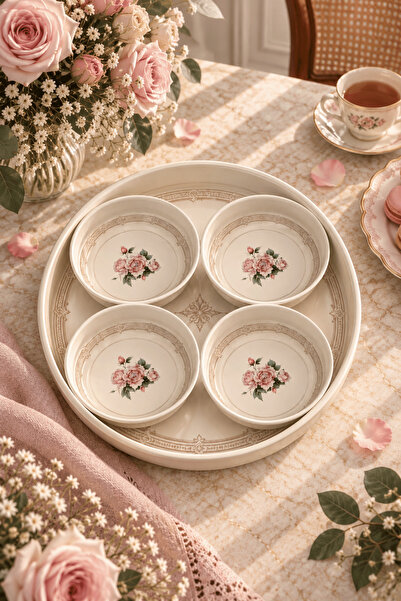 Sarkap Home 26 cm Maison De Fleur Tabağı ve 4'lü Çerezlik Seti