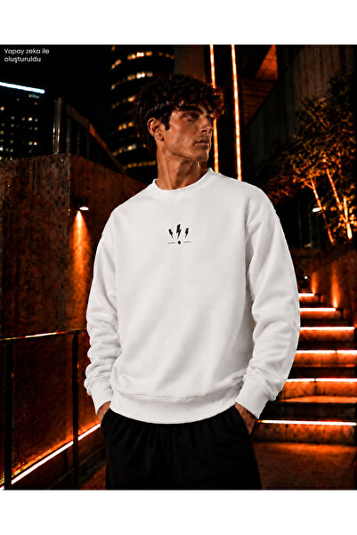 caddekombin Ανδρικό φούτερ Minimal Lightning Lightning Detailed Crew Neck Cas...