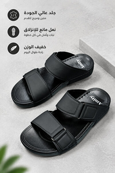 Generic Brand صنادل جلدية للرجال بحزامين قابلين للتعديل، نعل مريح، خفيفة الوز...