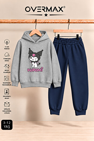 OVERMAX Kuromi Printed Girls' Hooded Sweatshirt & Sweatpants Set - Ages 3-12