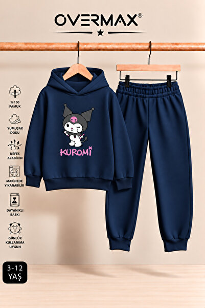 OVERMAX Kuromi Printed Girls' Hooded Sweatshirt & Sweatpants Set - Ages 3-12