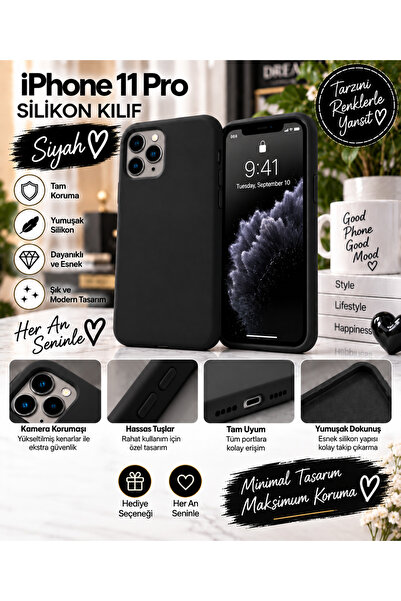 iPhone 11 Pro Uyumlu Esnek Silikon Telefon Kılıfı - Siyah