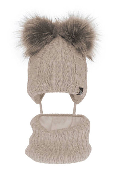 fantasialand Winter set for girls, cream hat and scarf Marien, 46-48 cm
