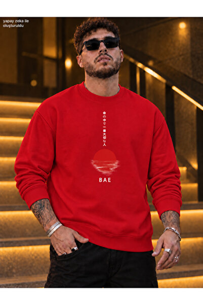 caddekombin Men's Japanese Style Vertical Calligraphy Crew Neck Casual Regula...