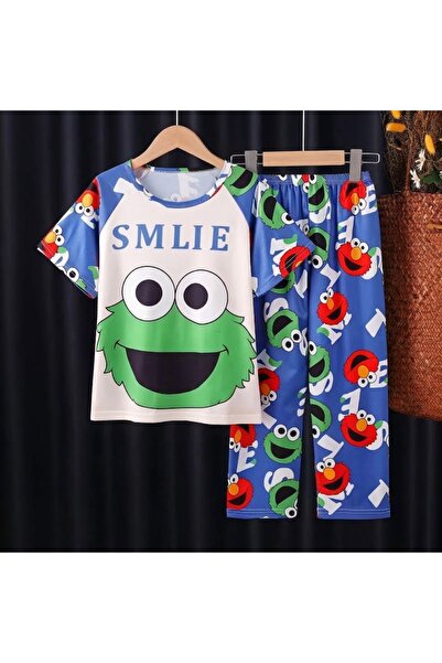 KAZUKO طقم بيجامة أطفال ولادي قطعتين بتصميم "عالم سمسم" (Elmo & Cookie Monste...
