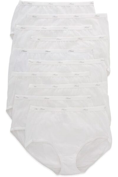 HANES Women's Cotton Brief Underwear (Regular & Plus Sizes), 10 Pack-White, 7