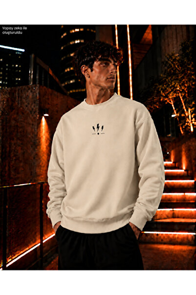 caddekombin Men's Minimal Lightning Lightning Detail Crew Neck Casual Regular...