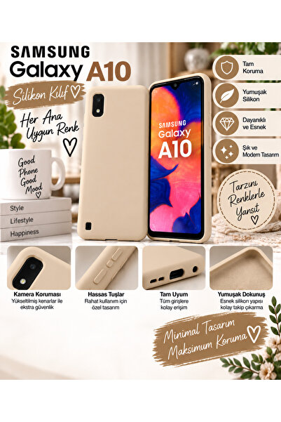 Samsung Galaxy A10 Uyumlu Esnek Silikon Telefon Kılıfı - Bej